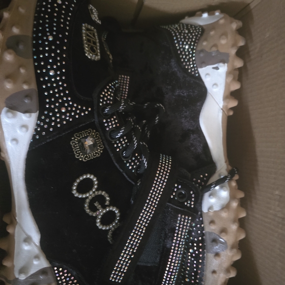Black and Gold Embellished Women's Sneakers - Picture 2 of 4